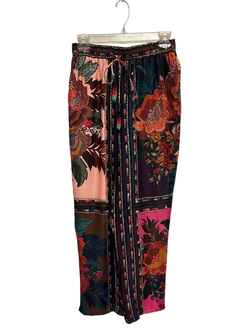 Floral Patchwork Ankle-Cropped Drawstring Pants - Multicolor